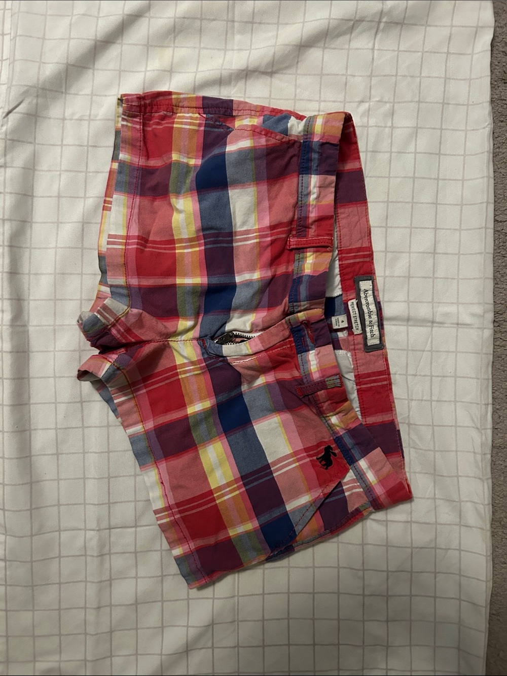 Abercrombie & Fitch Plaid Flat-Front Shorts - Red Multi